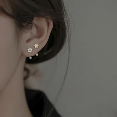 Khuyên Tai Bạc Nữ đính đá CZ Hình Bông Hoa 5 Cánh Letitia LILI 753634 1