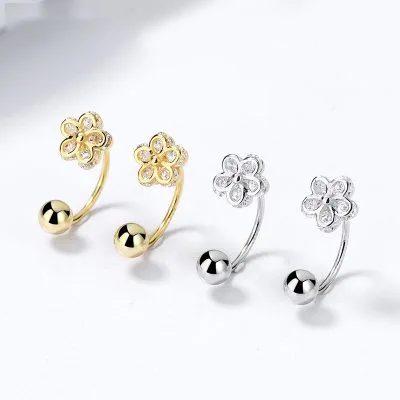 Khuyên Tai Bạc Nữ đính đá CZ Hình Bông Hoa 5 Cánh Letitia LILI 753634 2