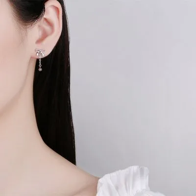 Khuyên Tai Bạc Nữ đính đá CZ Hình Chiếc Nơ Xinh Xắn LILI 392784 2