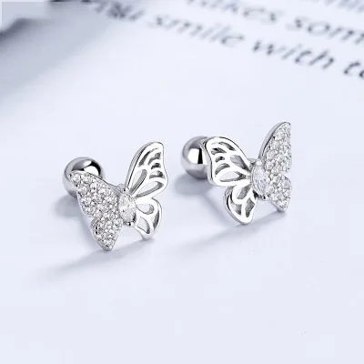 Khuyên Tai Bạc Nữ đính đá CZ Hình Hồ điệp Eudora LILI 636419 1