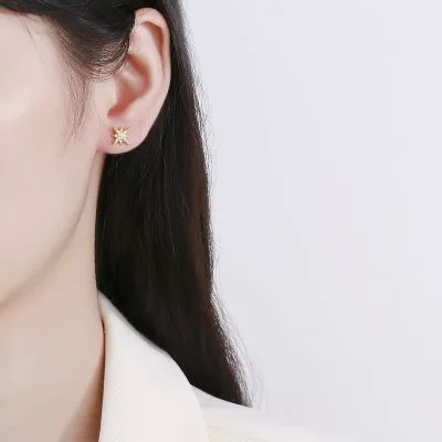 Khuyên Tai Bạc Nữ đính đá CZ Hình Ngôi Sao 8 Cánh Gerda LILI 798574 1