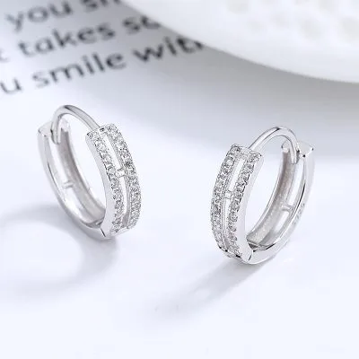 Khuyên Tai Bạc Nữ đính đá CZ Tròn Helga LILI 713623 4