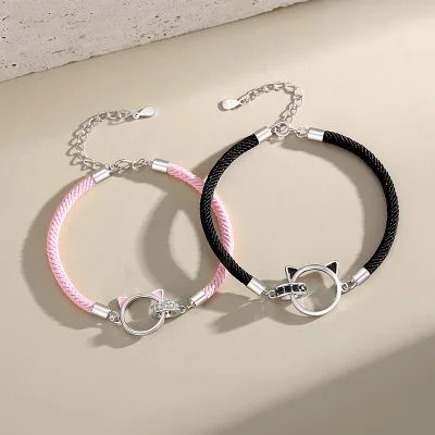 Lắc Tay Bạc Cặp đôi đính đá CZ Mèo Dễ Thương Love Cat LILI 718478 1