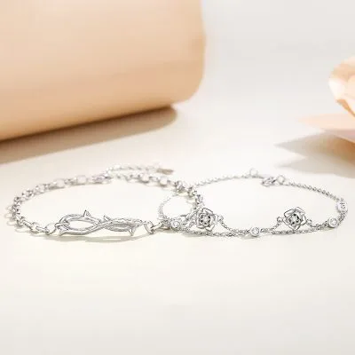 Lắc Tay Bạc Cặp đôi đính Hoa Hồng Tình Yêu Marcus LILI 517322 1