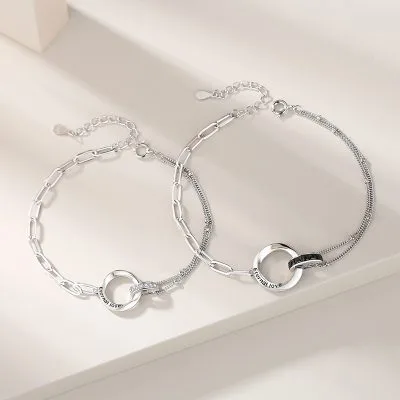 Lắc Tay Bạc đôi đính đá CZ Cặp Nhẫn Eternal Love LILI 581365 4