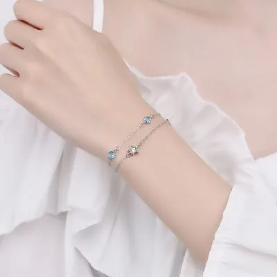 Lắc Tay Bạc Nữ 2 Tầng đính đá CZ Ngôi Sao 5 Cánh Kelsey LILI 721264 3