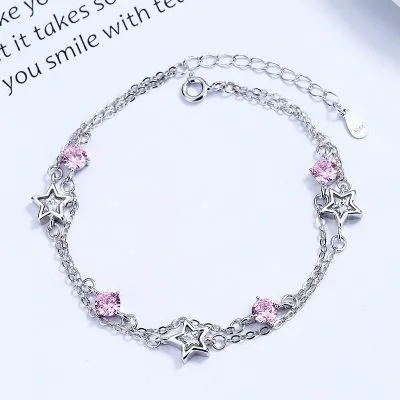 Lắc Tay Bạc Nữ 2 Tầng đính đá CZ Ngôi Sao 5 Cánh Kelsey LILI 721264 5