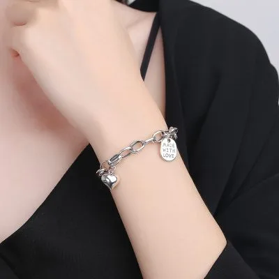 Lắc Tay Bạc Nữ Chuỗi Tròn Hình Trái Tim Made With Love LILI 159539 5