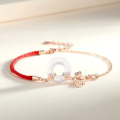 Lắc Tay Bạc Nữ Dây Bện đính đá Chalcedony Hình đồng điếu Erastus LILI 397144 3
