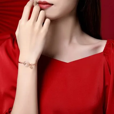 Lắc Tay Bạc Nữ Dây Bện đính đá Chalcedony Hình đồng điếu Erastus LILI 397144 4