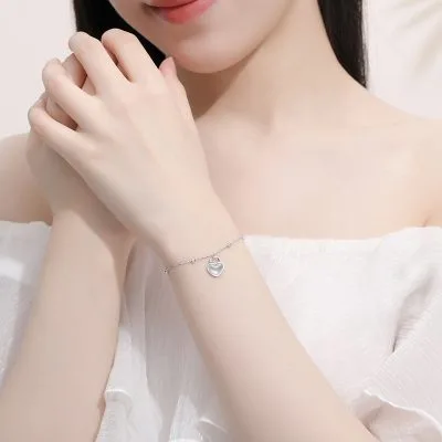 Lắc Tay Bạc Nữ đính đá CZ Chuỗi Hạt Tròn Hình Móc Khóa Trái Tim LILI 332288 3