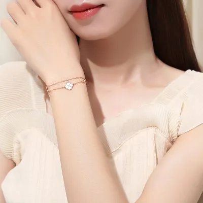 Lắc Tay Bạc Nữ đính đá CZ Hình Cỏ 4 Lá LILI 394635 2