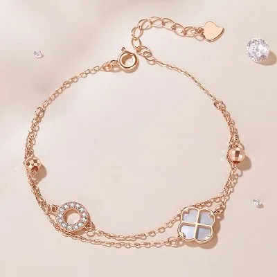 Lắc Tay Bạc Nữ đính đá CZ Hình Cỏ 4 Lá LILI 394635 6