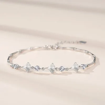 Lắc Tay Bạc Nữ đính đá CZ Hình Lá Bạch Quả Dearie LILI 671468 6