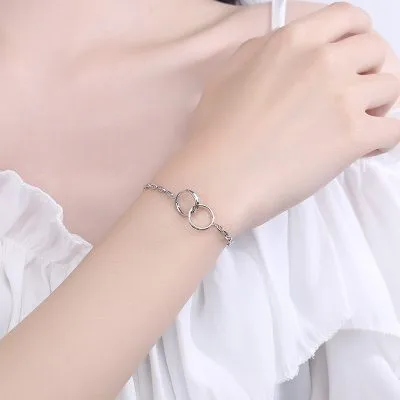 Lắc Tay Bạc Nữ đính đá CZ Hình Nhẫn đôi Lồng Nhau LILI 769245 2