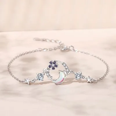 Lắc Tay Bạc Nữ đính đá CZ Hình Trăng Sao Cách điệu Drusilla LILI 743195 6