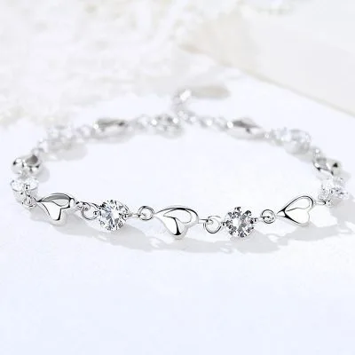 Lắc Tay Bạc Nữ đính Kim Cương Moissanite Trái Tim Cách điệu LILI 324424 3