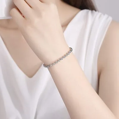 Lắc Tay Bạc Nữ Mạ Bạch Kim Dạng Chuỗi Hạt Bi Tròn Gladys LILI 222824 34