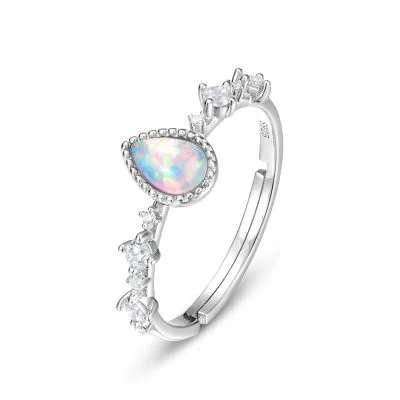 Nhẫn Bạc Nữ Mạ Vàng đính đá Opal Hình Giọt Nước Ula LILI 879391 2