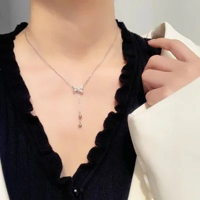 Vòng Cổ Bạc Nữ đính đá CZ Hình Chiếc Nơ Xinh Xắn LILI 613641 3