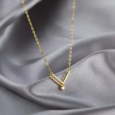 Dây Chuyền Bạc Nữ đính đá CZ Hình Chữ V Cách điệu LILI 275631 2
