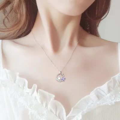 Dây Chuyền Bạc Nữ đính Pha Lê Aurora Hình Vòng Hoa Cỏ 4 Lá LILI 864113 1