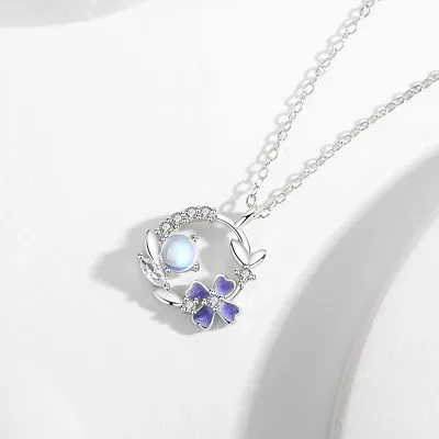 Dây Chuyền Bạc Nữ đính Pha Lê Aurora Hình Vòng Hoa Cỏ 4 Lá LILI 864113 2