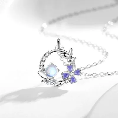 Dây Chuyền Bạc Nữ đính Pha Lê Aurora Hình Vòng Hoa Cỏ 4 Lá LILI 864113 3
