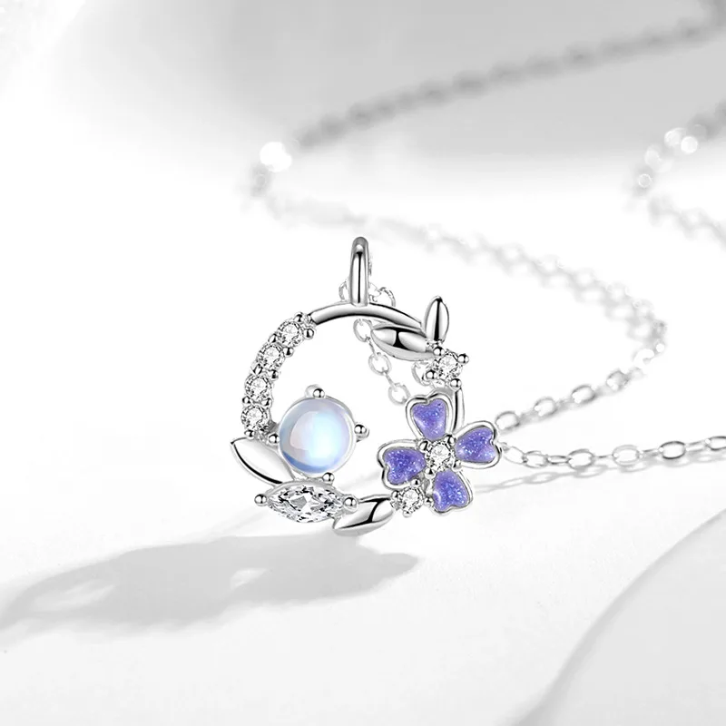 Dây Chuyền Bạc Nữ đính Pha Lê Aurora Hình Vòng Hoa Cỏ 4 Lá LILI 864113 3