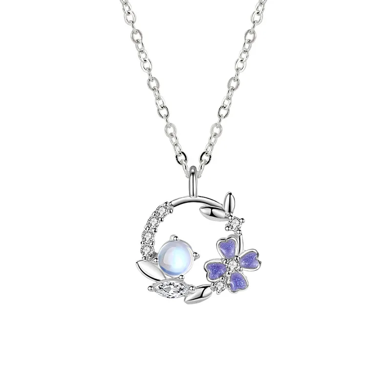 Dây Chuyền Bạc Nữ đính Pha Lê Aurora Hình Vòng Hoa Cỏ 4 Lá LILI 864113 4