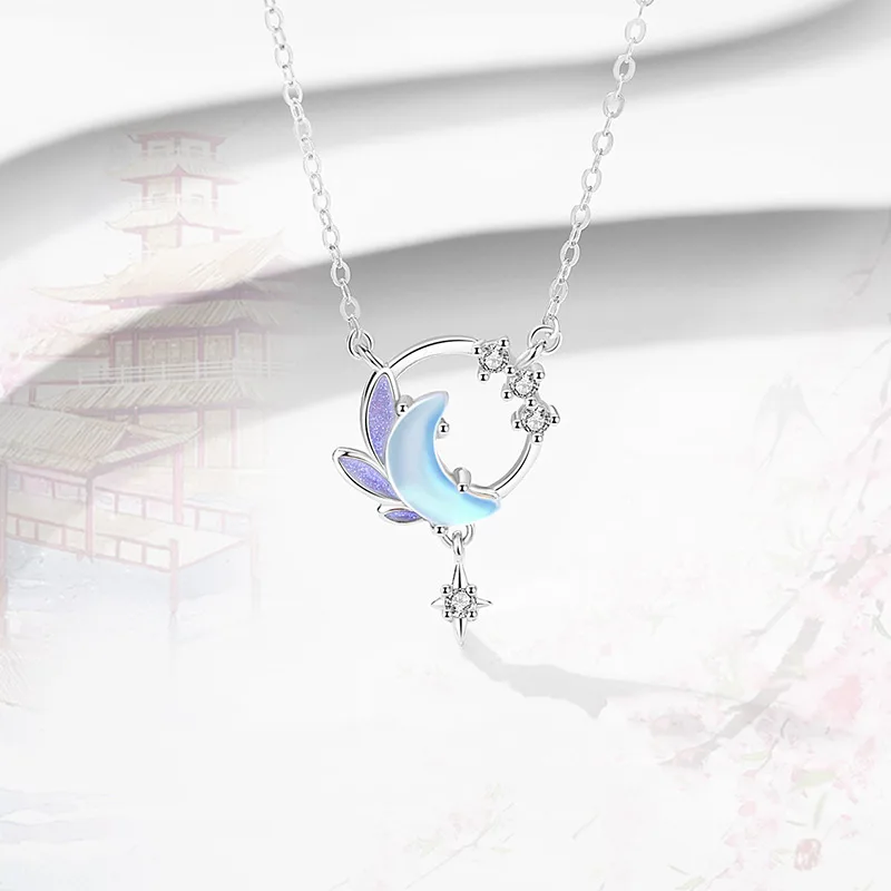 Dây Chuyền Bạc Nữ đính Pha Lê Aurora Mặt Trăng Cách điệu LILI 545817 1