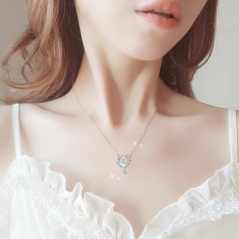 Dây Chuyền Bạc Nữ đính Pha Lê Aurora Mặt Trăng Cách điệu LILI 545817 2
