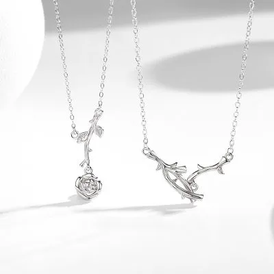Dây Chuyền đôi Bạc đính đá CZ Hình Bông Hồng Tình Yêu Rose LILI 123146 1