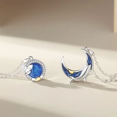 Dây Chuyền đôi Bạc đính đá CZ Hình Cá Voi Và Bướm Brenna LILI 123985 2