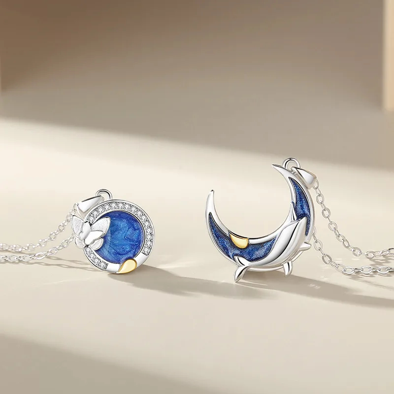 Dây Chuyền đôi Bạc đính đá CZ Hình Cá Voi Và Bướm Brenna LILI 123985 2