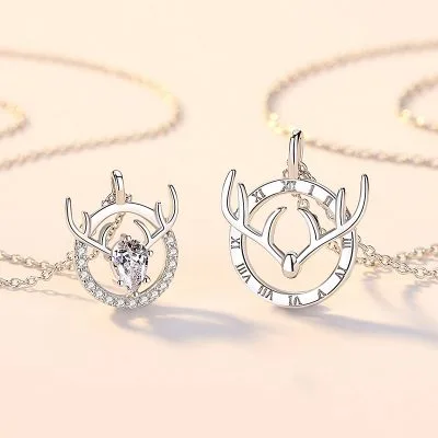 Dây Chuyền đôi Bạc đính đá CZ Hình Gạc Hươu Tình Yêu Vĩnh Cửu LILI 873519 1