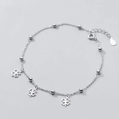 Lắc Chân Bạc Nữ Dạng Chuỗi Hạt Tròn Hình Cỏ 4 Lá LILI 977994 2