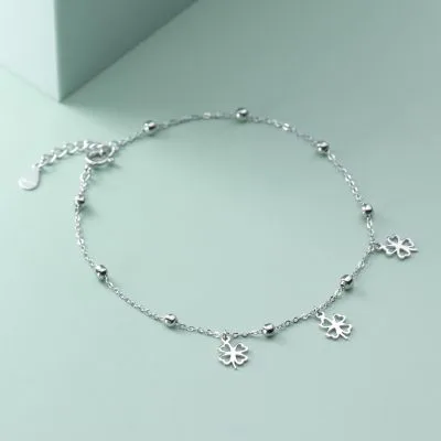 Lắc Chân Bạc Nữ Dạng Chuỗi Hạt Tròn Hình Cỏ 4 Lá LILI 977994 4