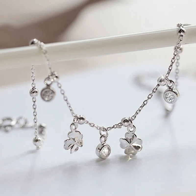 Lắc Chân Bạc Nữ đính đá CZ Hình Cỏ 4 Lá Mildred LILI 763298 2