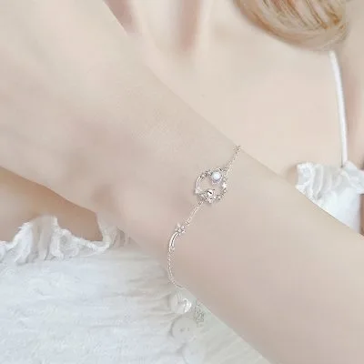 Lắc Tay Bạc Nữ đính đá CZ Hình Phi Hành Gia The Moon LILI 442249 5