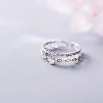 Nhẫn Bạc Nữ đính đá CZ 2 Tầng Dàng Chuỗi Ren Anselm LILI 736656 1