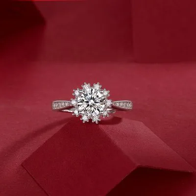Nhẫn Bạc Nữ đính Kim Cương Moissanite Hình Bông Hoa Tuyết Ethelbert LILI 423452 2