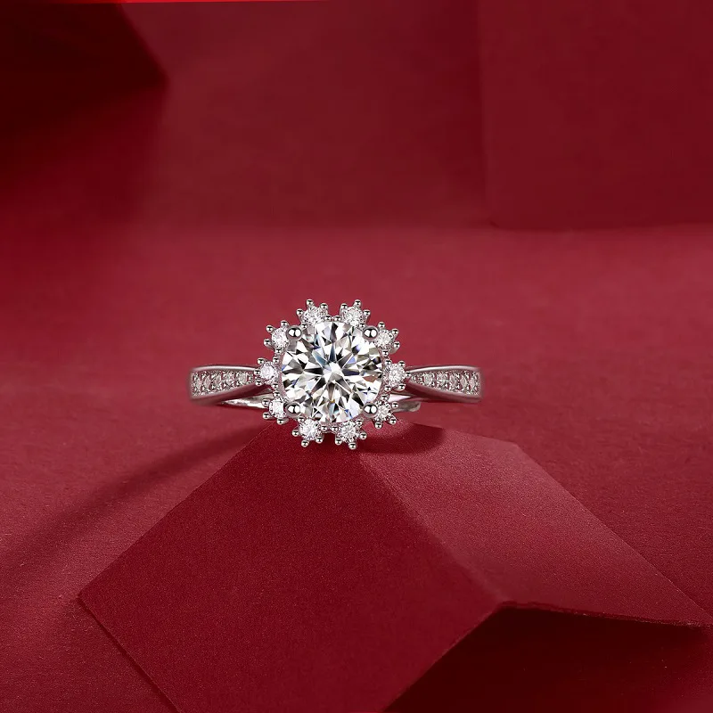 Nhẫn Bạc Nữ đính Kim Cương Moissanite Hình Bông Hoa Tuyết Ethelbert LILI 423452 2