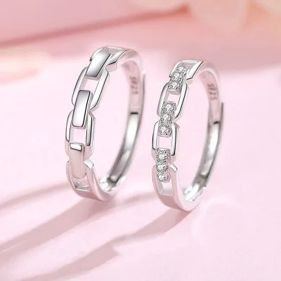 Nhẫn đôi Bạc Cặp đôi đính đá CZ Hình Chuỗi Xích Vuông Orla LILI 762973 1