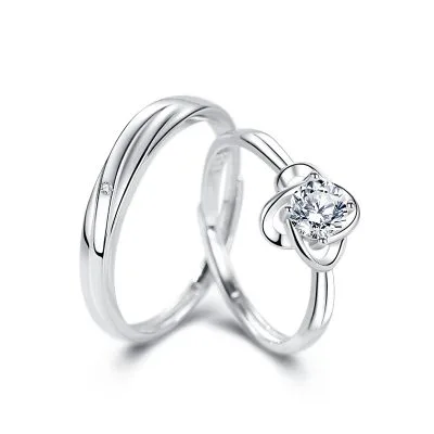 Nhẫn đôi Bạc Cặp đôi đính đá CZ Hình Cỏ 4 Lá Lucky Love LILI 573956 5