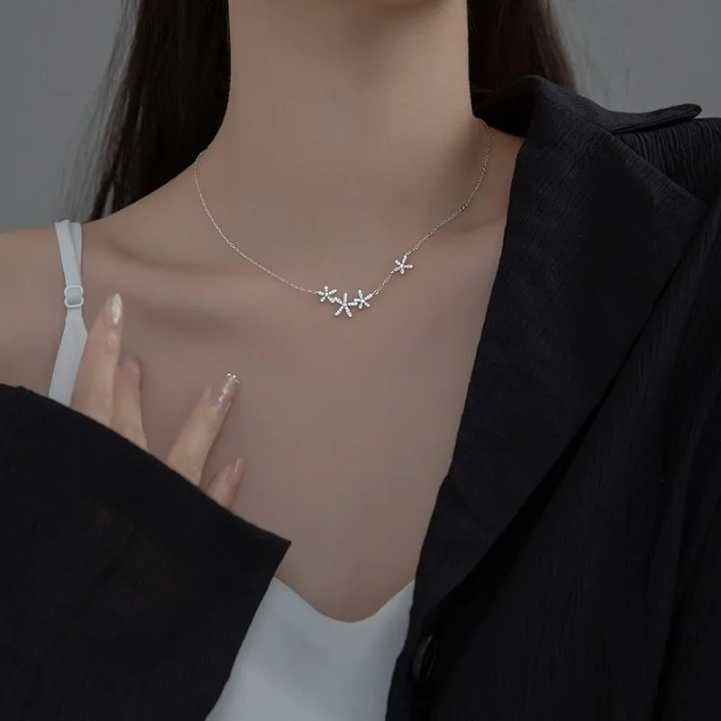 Vòng Cổ Bạc Nữ đính đá CZ Hình Bông Hoa 5 Cánh Lovell LILI 539978 2