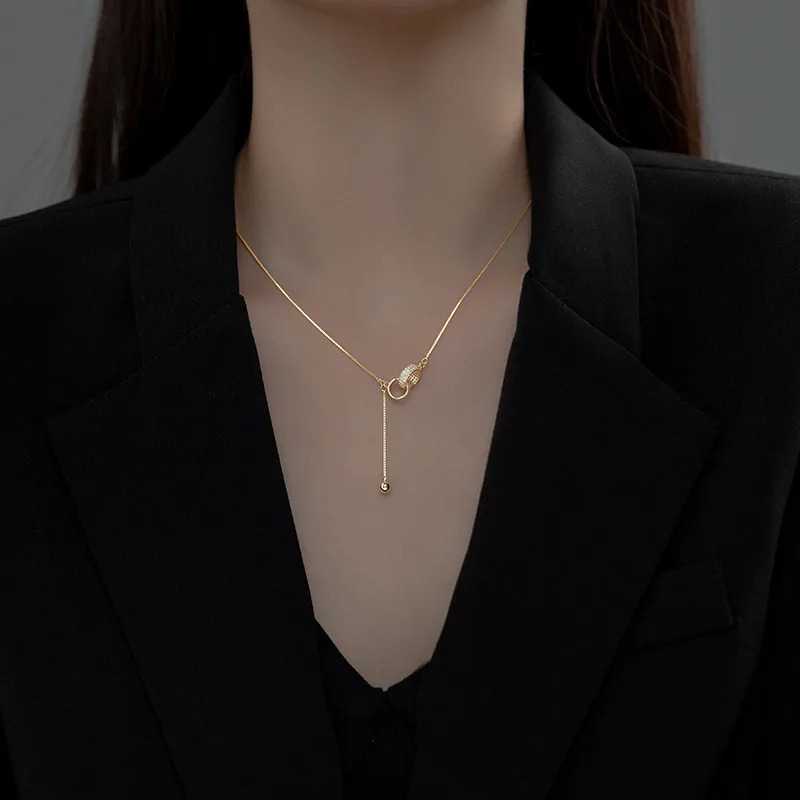 Vòng Cổ Bạc Nữ đính đá CZ Hình Nhẫn đôi Phelan LILI 954156 1
