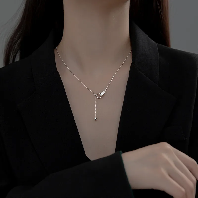 Vòng Cổ Bạc Nữ đính đá CZ Hình Nhẫn đôi Phelan LILI 954156 3