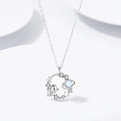 Vòng Cổ Bạc Nữ đính đá CZ Hình Phi Hành Gia Helen LILI 522222 4