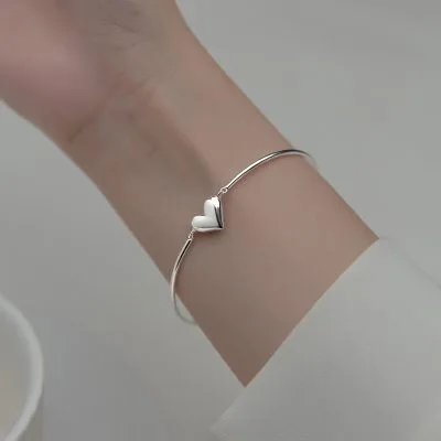 Vòng Tay Bạc Nữ Dạng Kiềng Trơn Hình Trái Tim Jewel LILI 564762 1